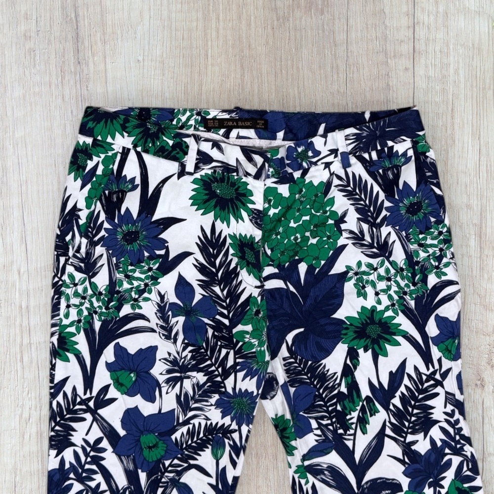 ZARA BASIC Floral Print lightweight Cotton twill Pants/Trousers Size 4 - Picture 3 of 6
